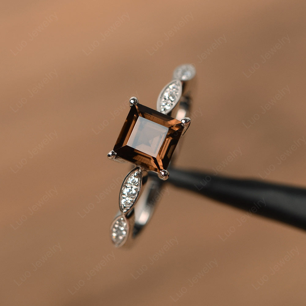 Square Cut Smoky Quartz  Ring White Gold - LUO Jewelry