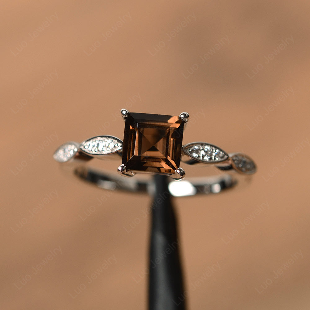 Square Cut Smoky Quartz  Ring White Gold - LUO Jewelry