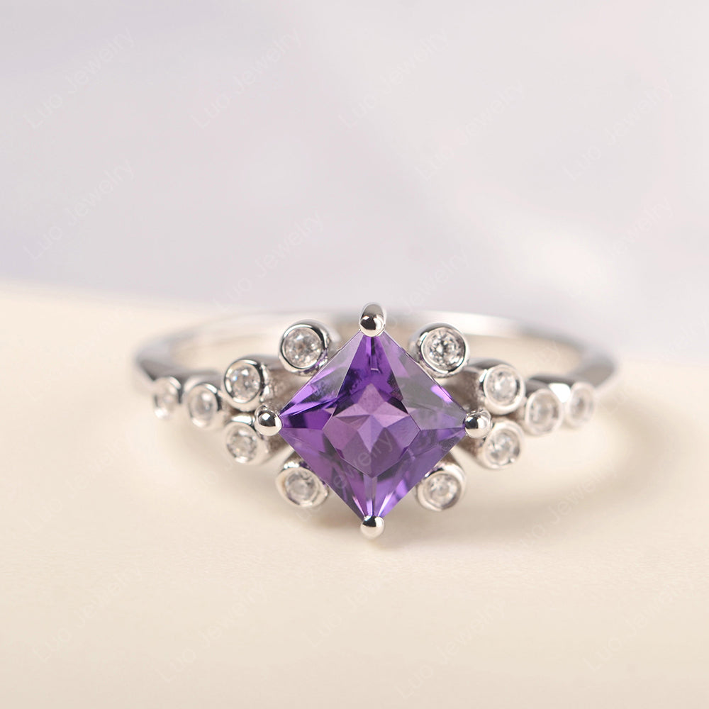 Princess Cut Amethyst Engagement Ring Rose Gold - LUO Jewelry