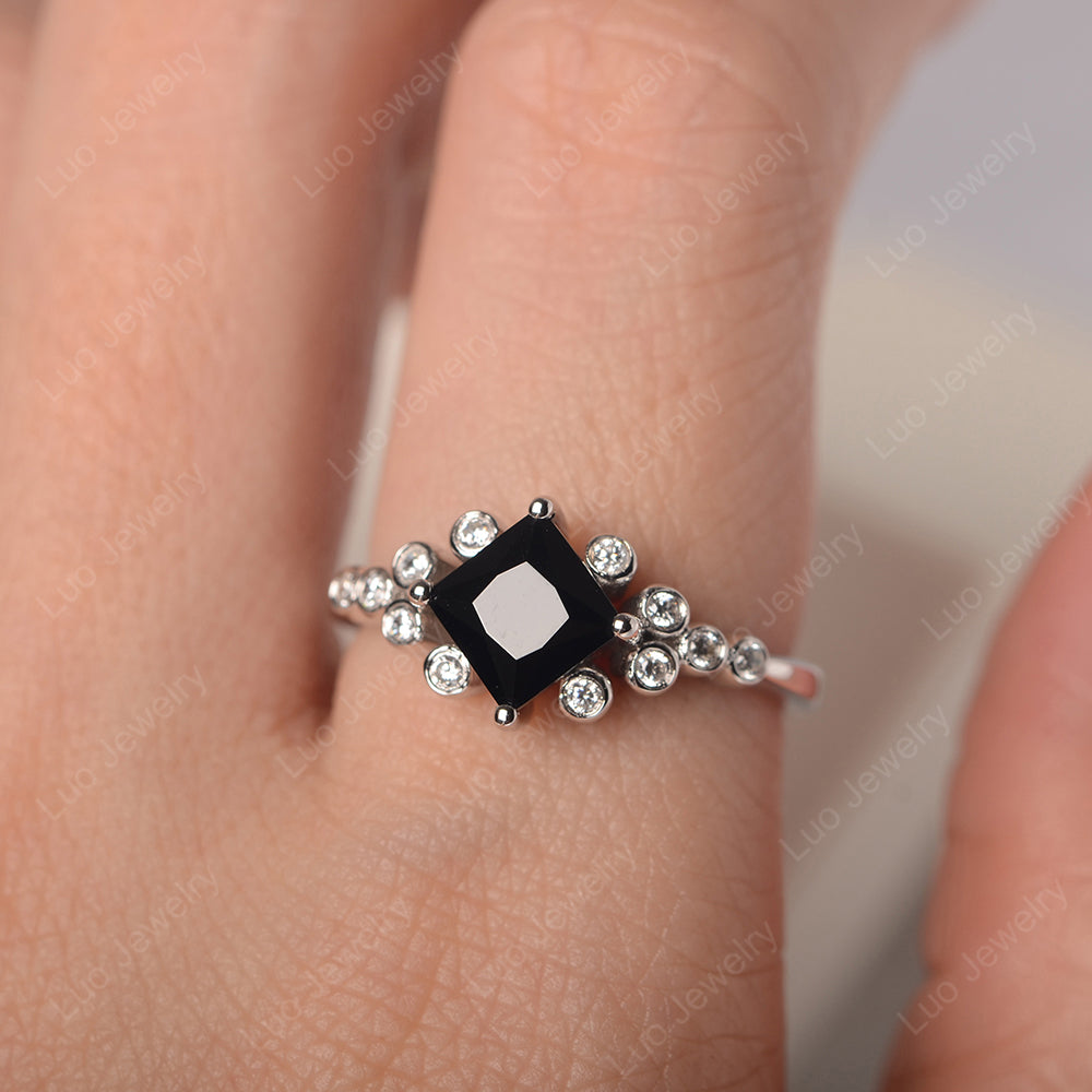 Princess Cut Black Stone Engagement Ring Rose Gold - LUO Jewelry