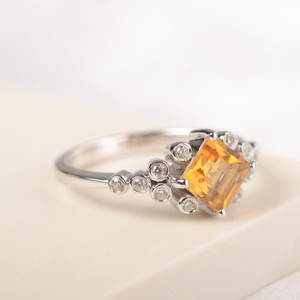 Square Cut Citrine Engagement Ring Rose Gold - LUO Jewelry
