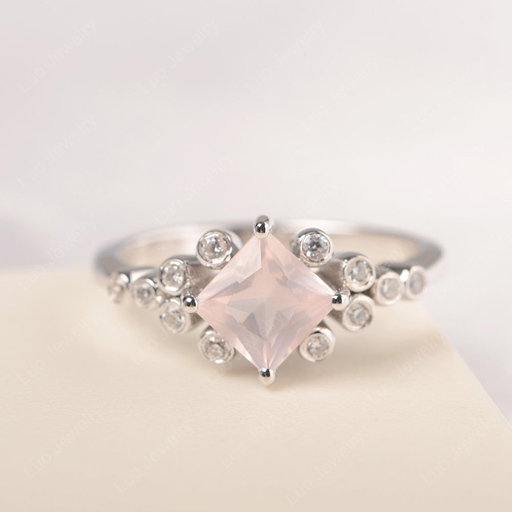 Princess Cut Rose Quartz Engagement Ring Rose Gold - LUO Jewelry