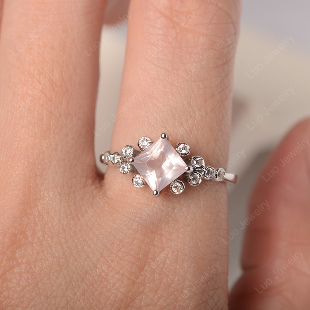 Princess Cut Rose Quartz Engagement Ring Rose Gold - LUO Jewelry