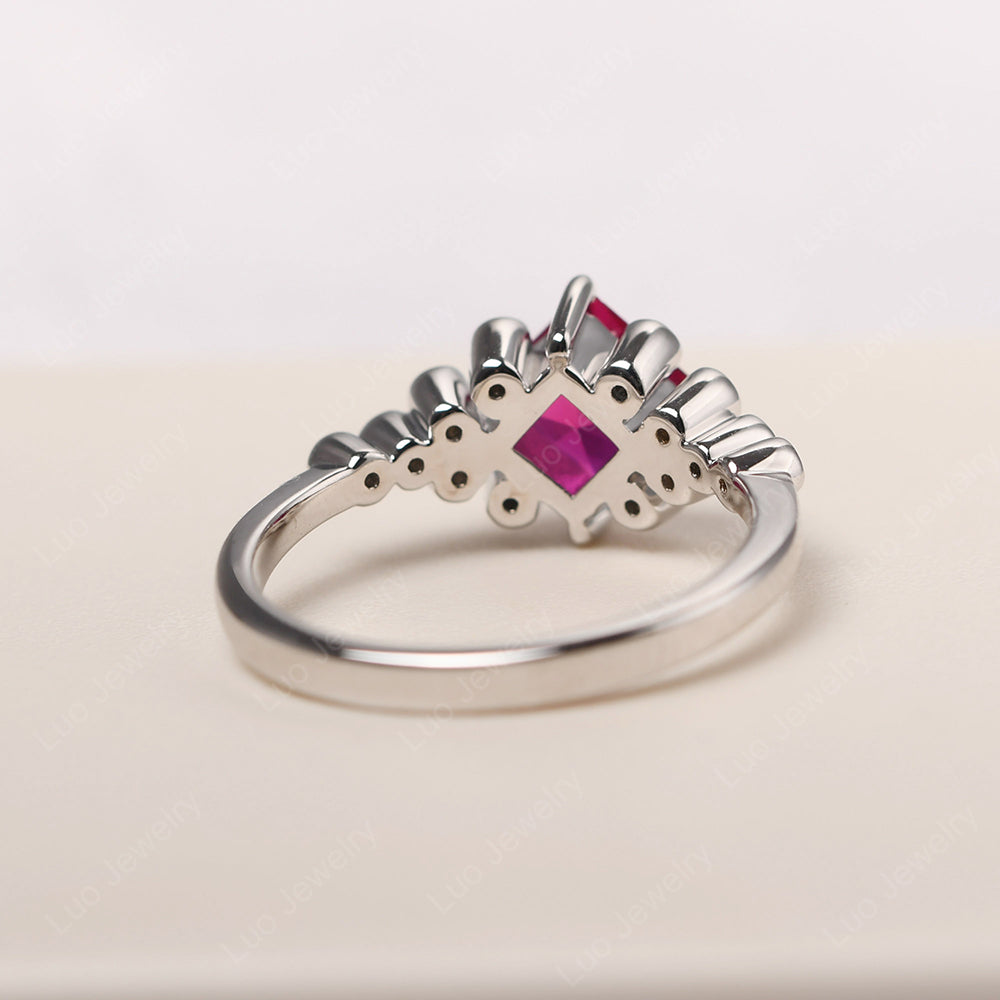 Princess Cut Lab Ruby Engagement Ring Rose Gold - LUO Jewelry