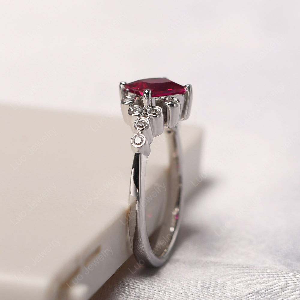 Princess Cut Lab Ruby Engagement Ring Rose Gold - LUO Jewelry