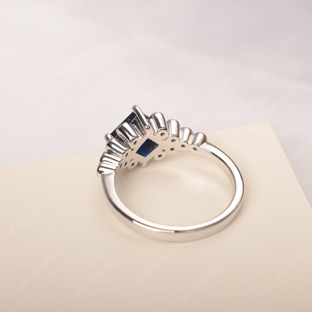 Princess Cut Lab Sapphire Engagement Ring Rose Gold - LUO Jewelry