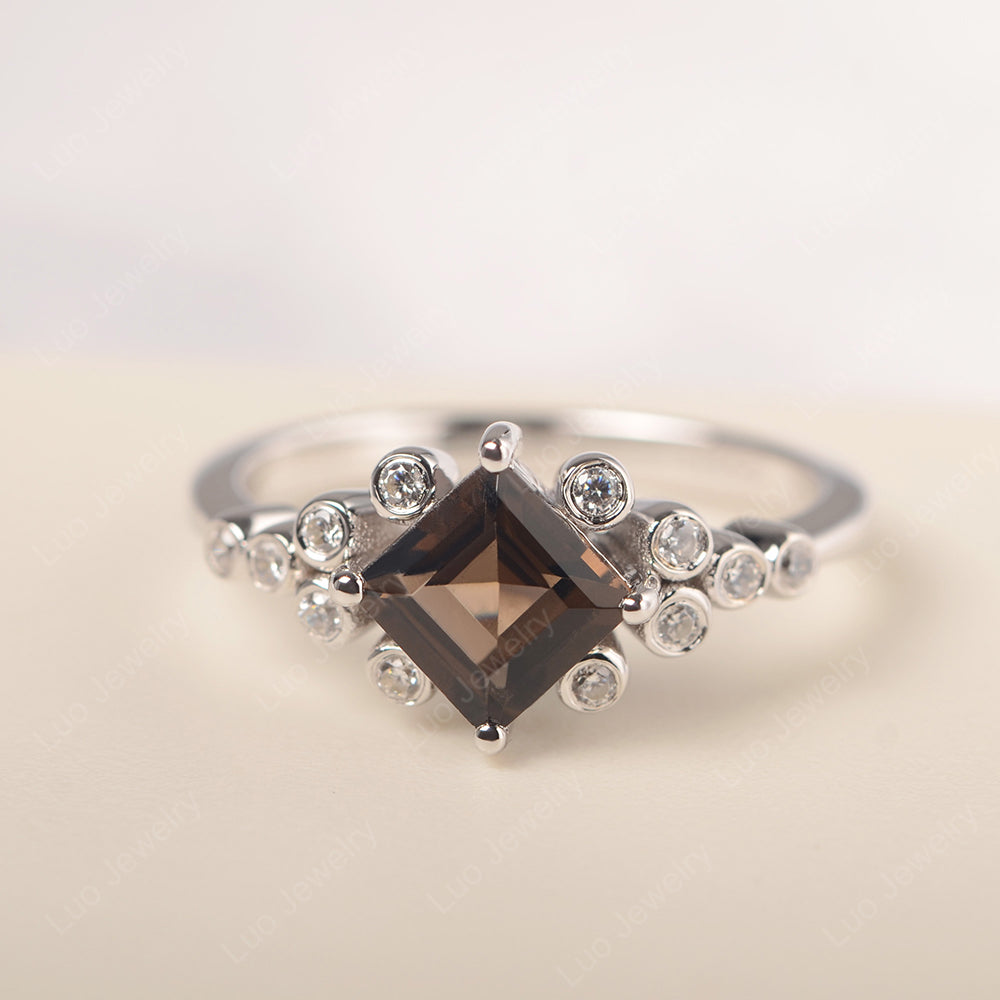Square Cut Smoky Quartz  Engagement Ring Rose Gold - LUO Jewelry