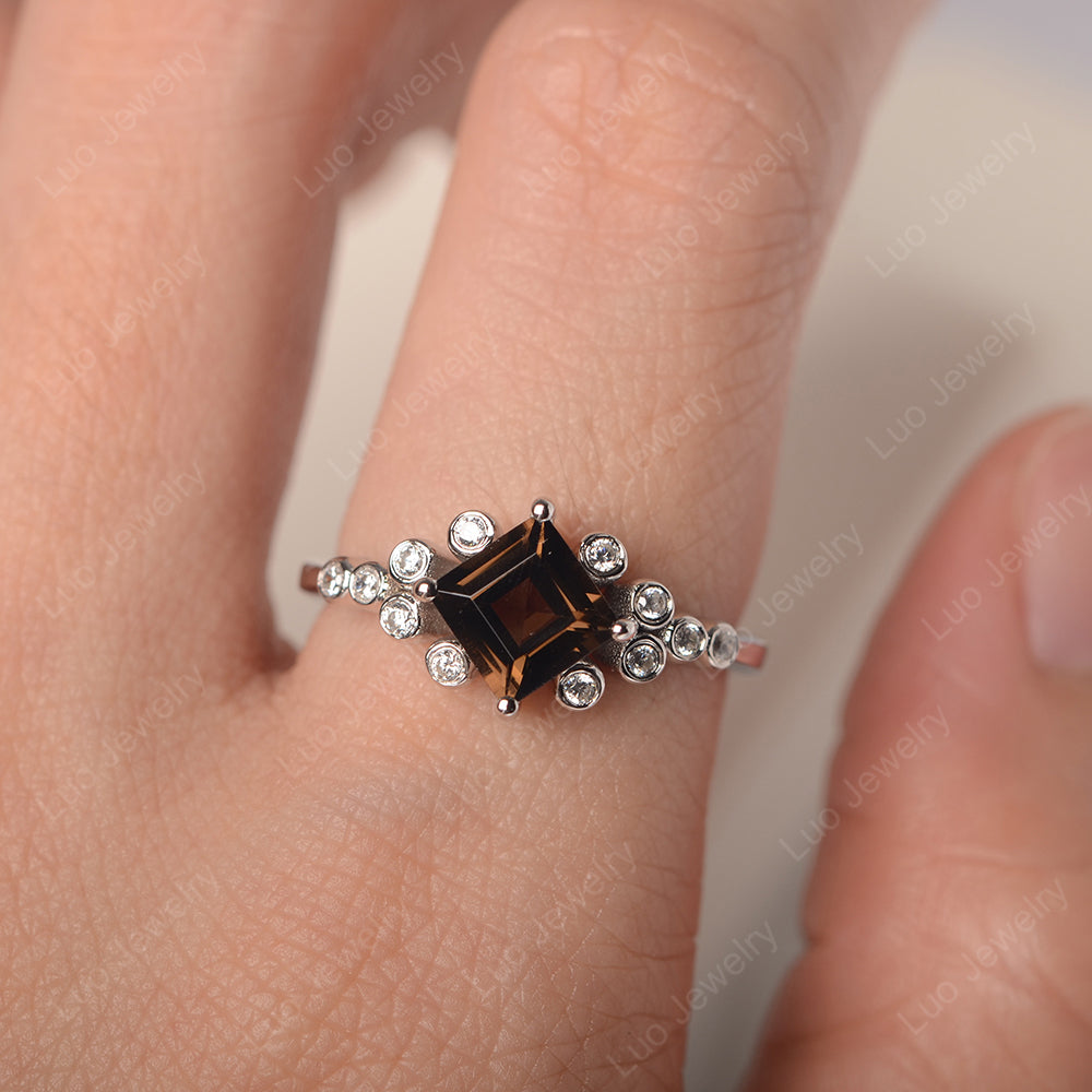 Square Cut Smoky Quartz  Engagement Ring Rose Gold - LUO Jewelry