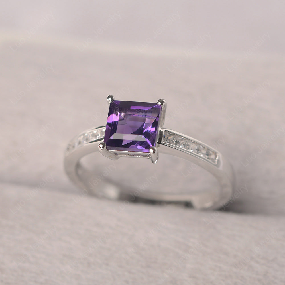 Amethyst Wedding Rings Square Cut Rose Gold - LUO Jewelry