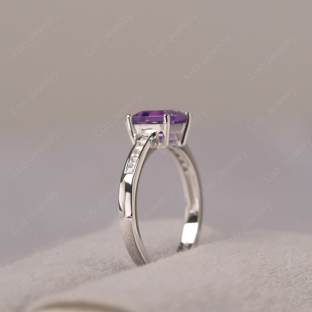 Amethyst Wedding Rings Square Cut Rose Gold - LUO Jewelry