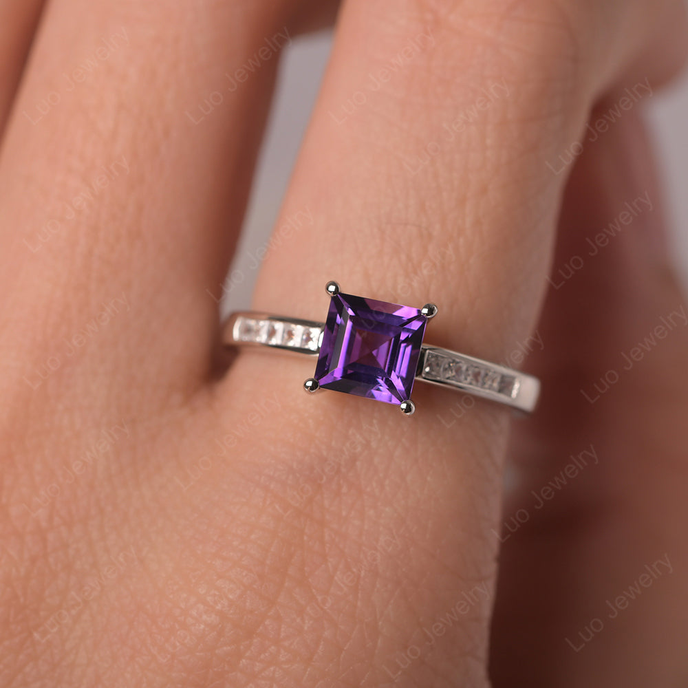 Amethyst Wedding Rings Square Cut Rose Gold - LUO Jewelry