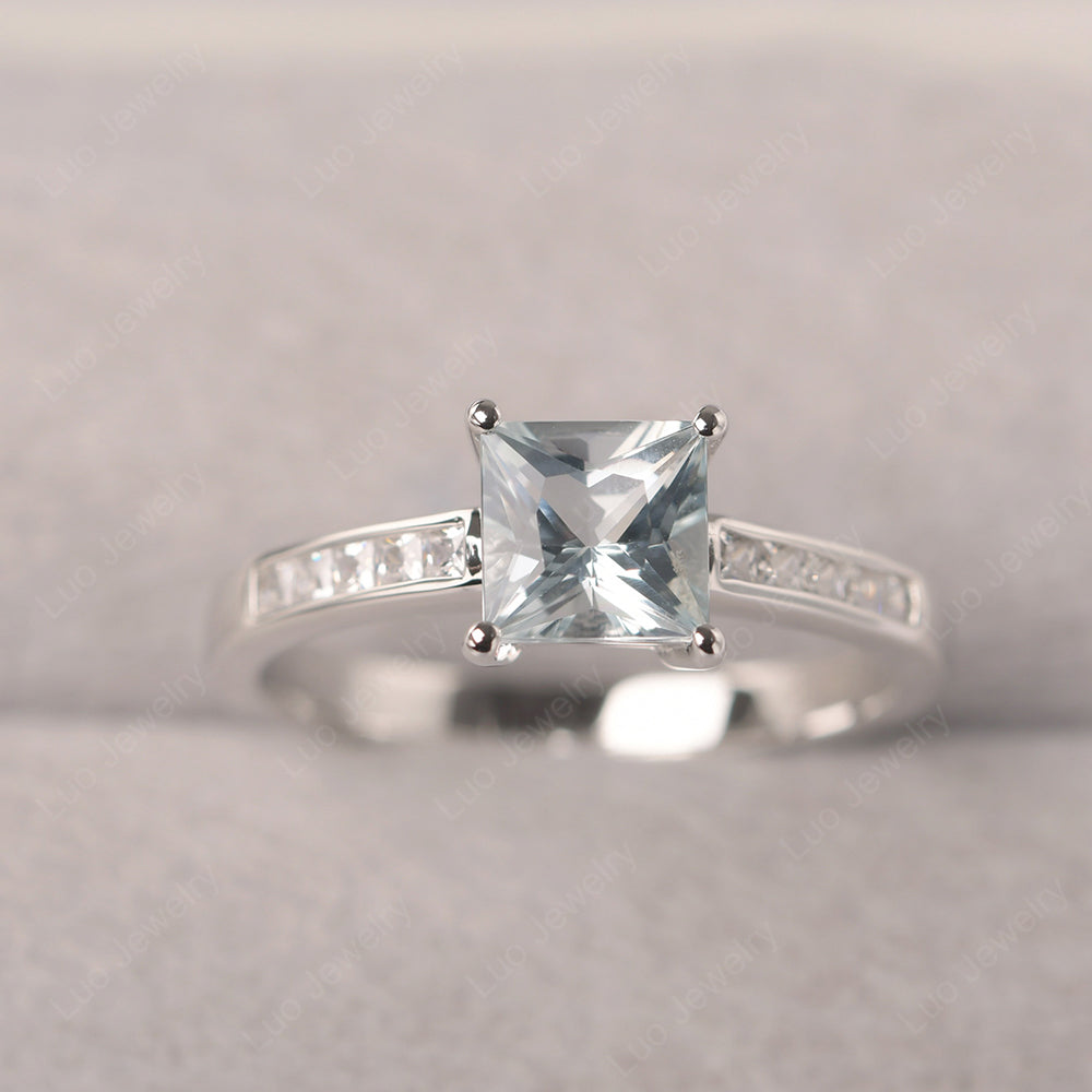 Aquamarine Wedding Rings Princess Cut Rose Gold - LUO Jewelry