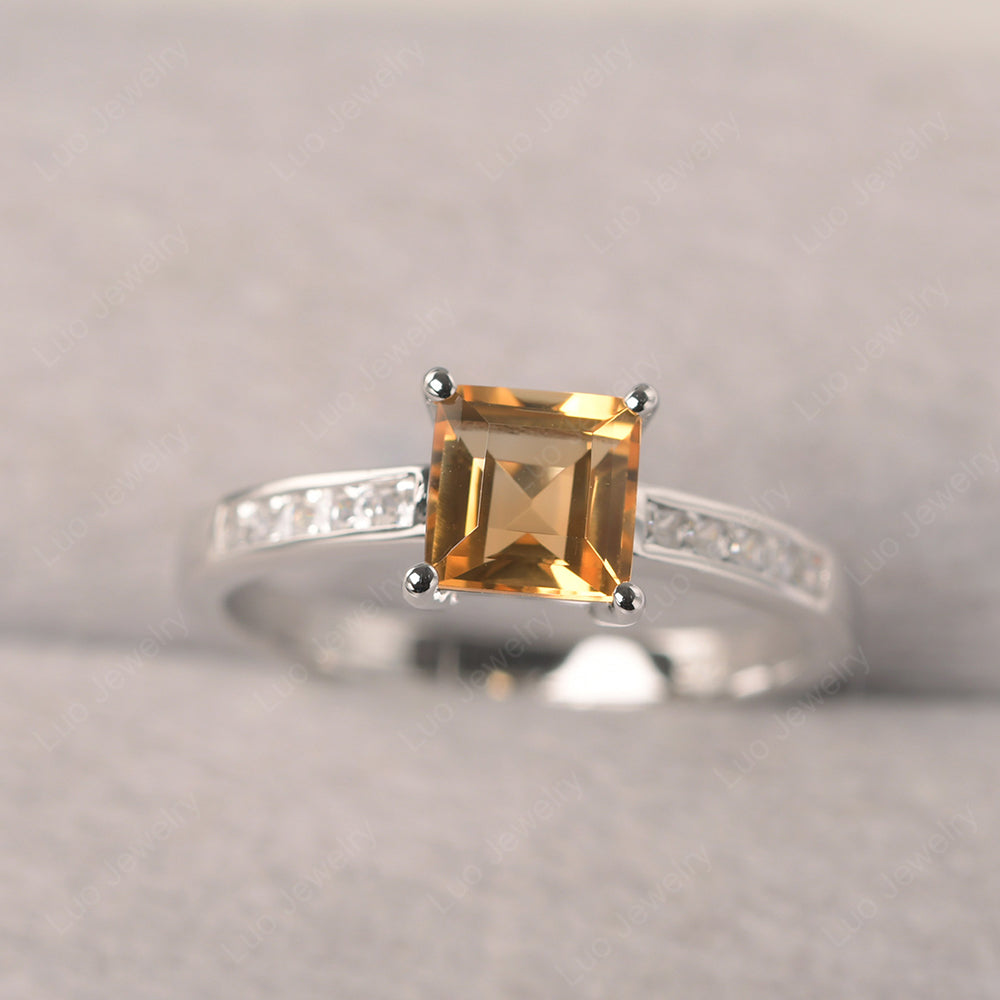 Citrine Wedding Rings Square Cut Rose Gold - LUO Jewelry