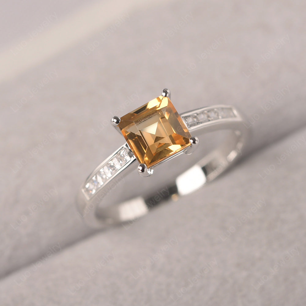 Citrine Wedding Rings Square Cut Rose Gold - LUO Jewelry