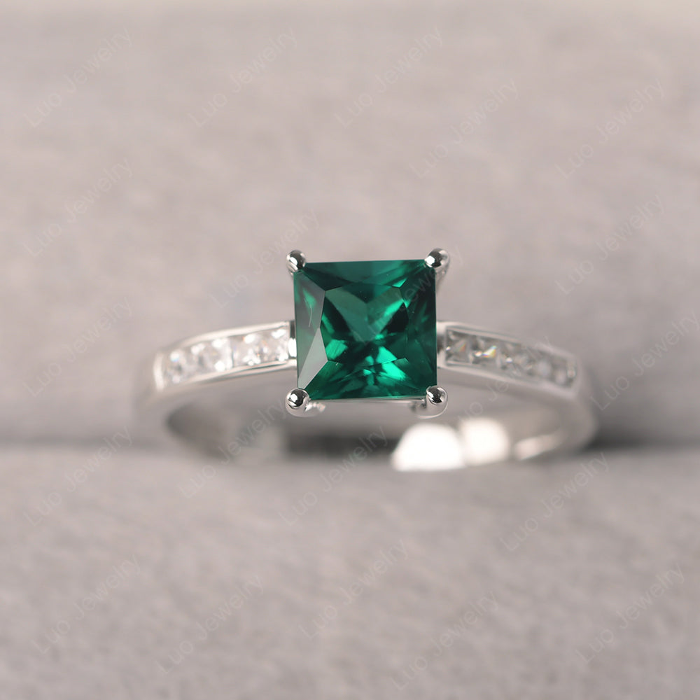Lab Emerald Wedding Rings Princess Cut Rose Gold - LUO Jewelry
