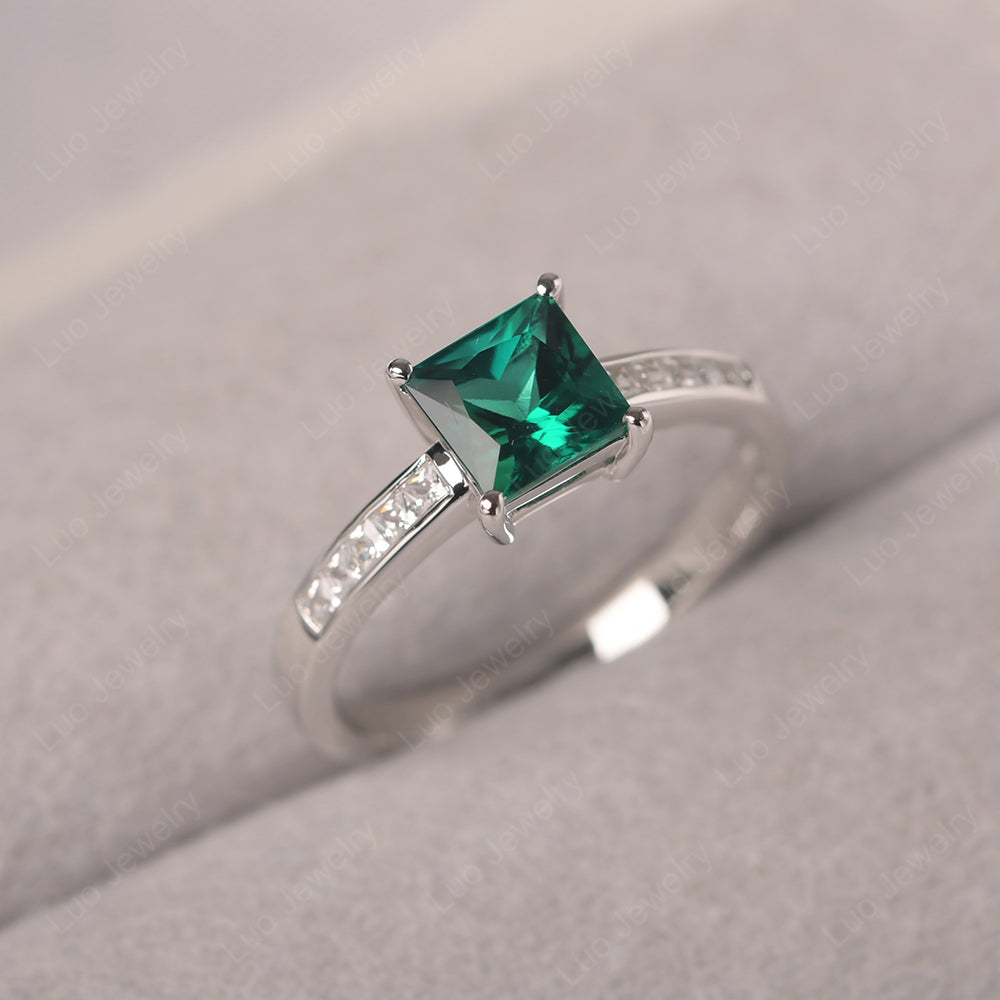 Lab Emerald Wedding Rings Princess Cut Rose Gold - LUO Jewelry