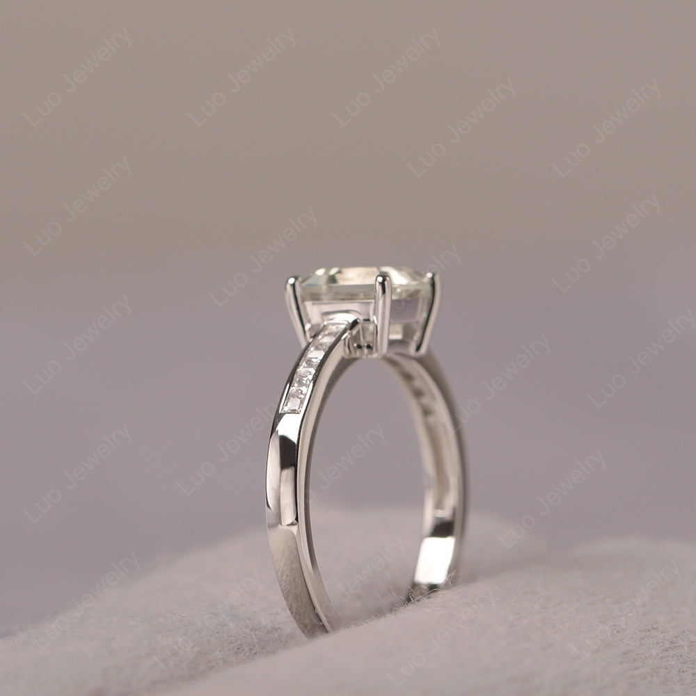 Green Amethyst Wedding Rings Square Cut Rose Gold - LUO Jewelry