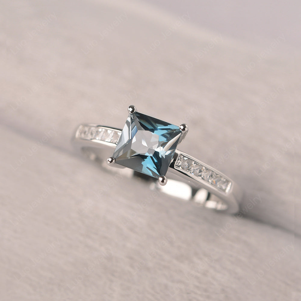 London Blue Topaz Wedding Rings Princess Cut Rose Gold - LUO Jewelry