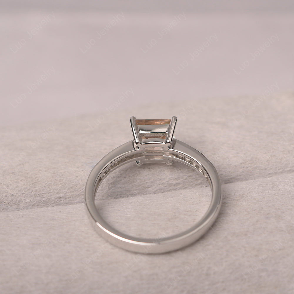 Morganite Wedding Rings Princess Cut Rose Gold - LUO Jewelry