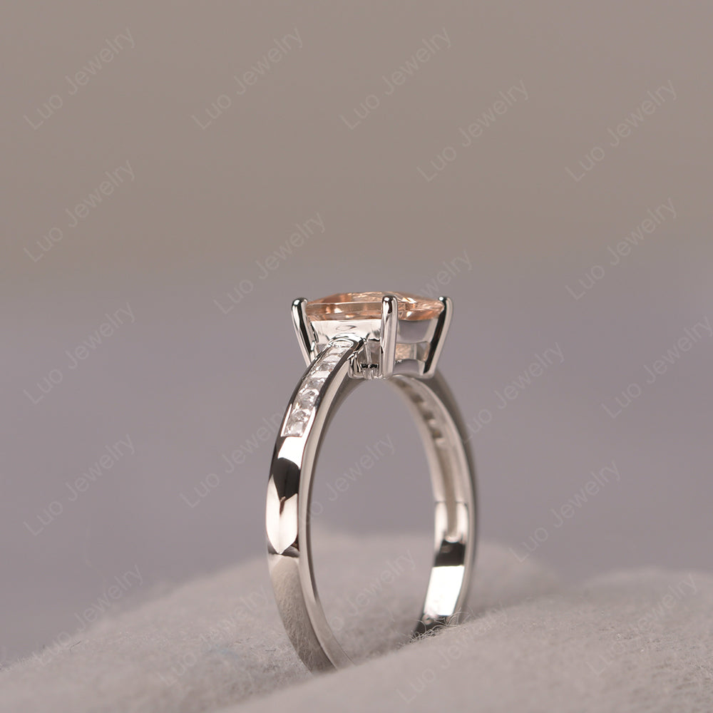 Morganite Wedding Rings Princess Cut Rose Gold - LUO Jewelry