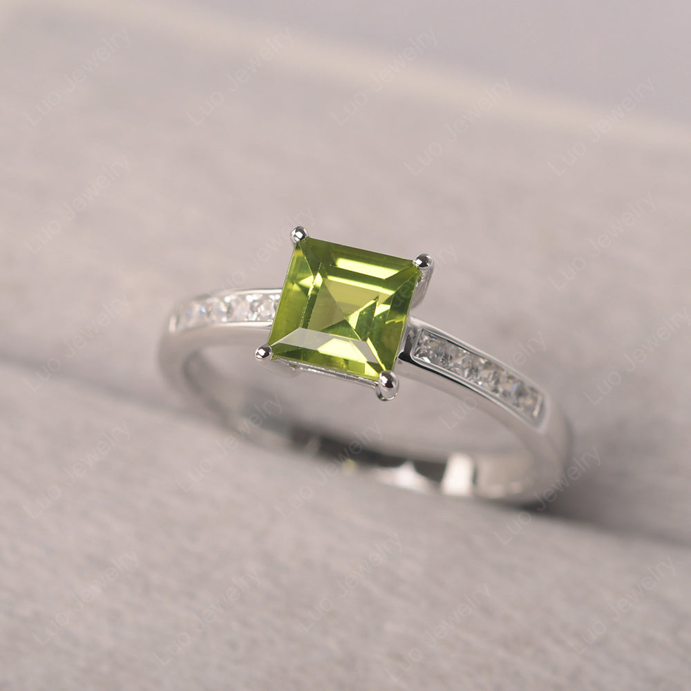 Peridot Wedding Rings Square Cut Rose Gold - LUO Jewelry