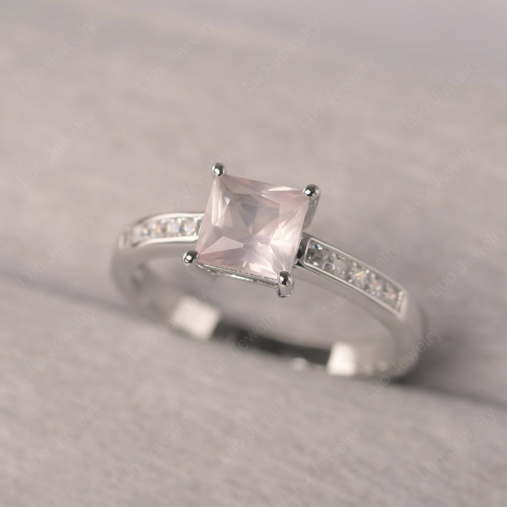 Rose Quartz Wedding Rings Princess Cut Rose Gold - LUO Jewelry