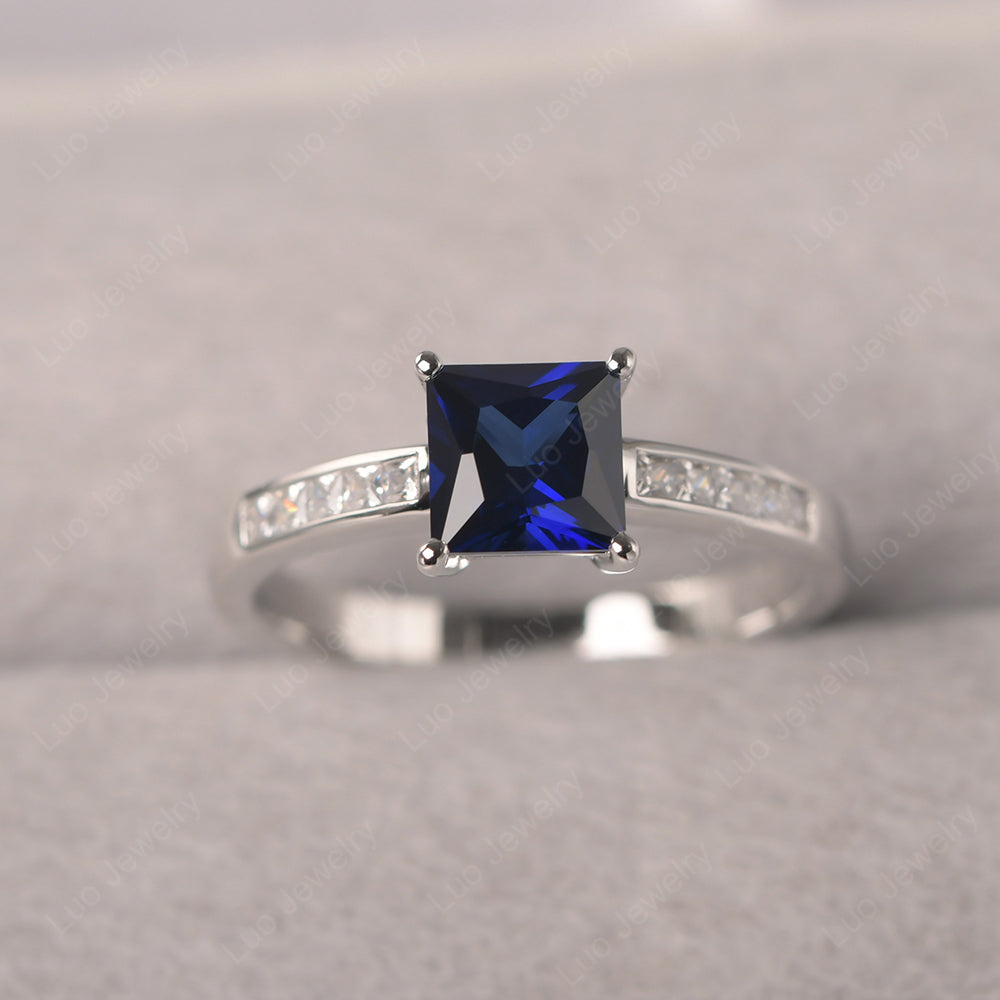 Lab Sapphire Wedding Rings Princess Cut Rose Gold - LUO Jewelry