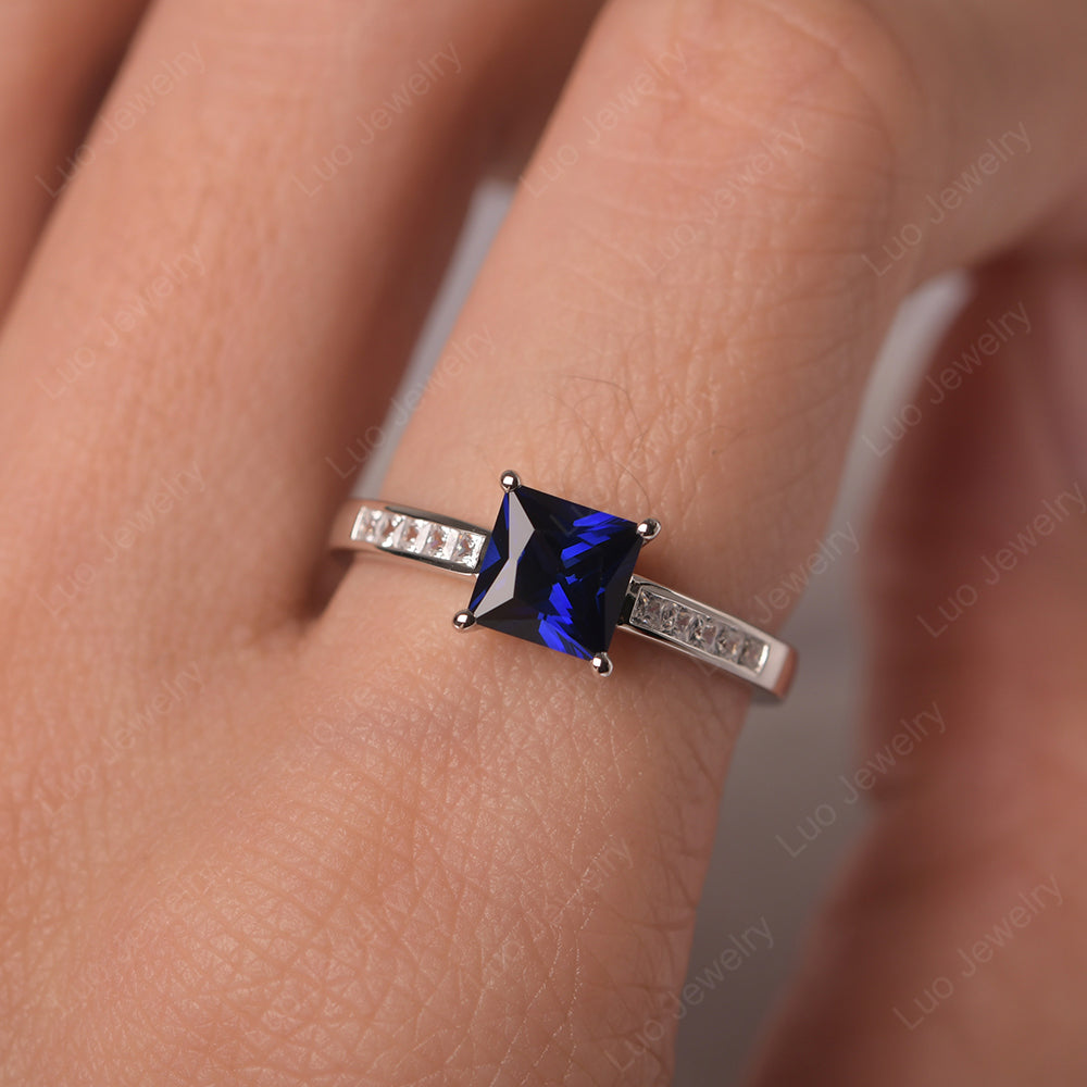 Lab Sapphire Wedding Rings Princess Cut Rose Gold - LUO Jewelry