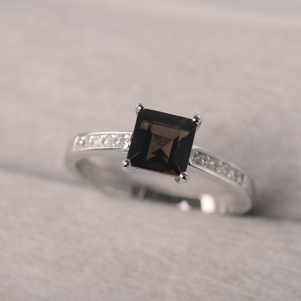 Smoky Quartz  Wedding Rings Square Cut Rose Gold - LUO Jewelry