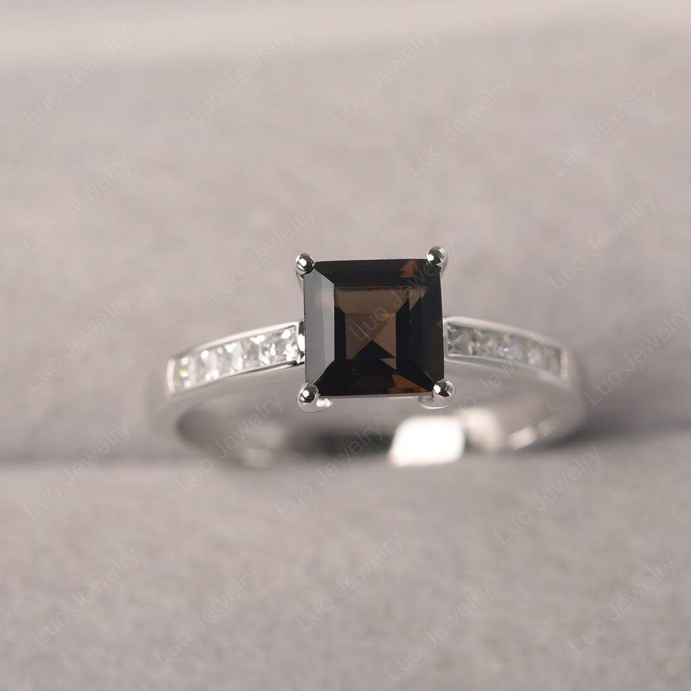 Smoky Quartz  Wedding Rings Square Cut Rose Gold - LUO Jewelry