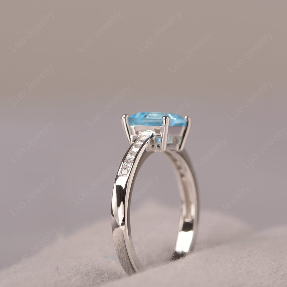 Swiss Blue Topaz Wedding Rings Square Cut Rose Gold - LUO Jewelry