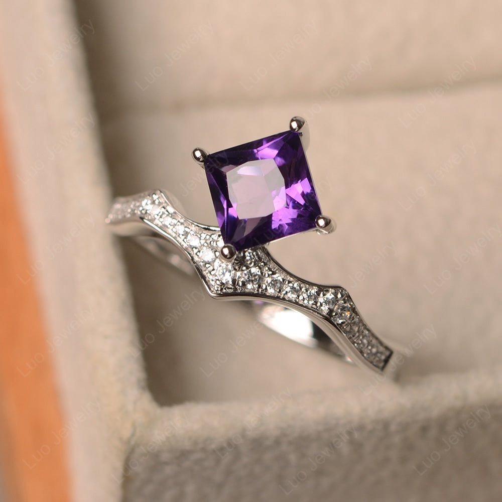 Vintage Kite Set Princess Cut Amethyst Ring - LUO Jewelry