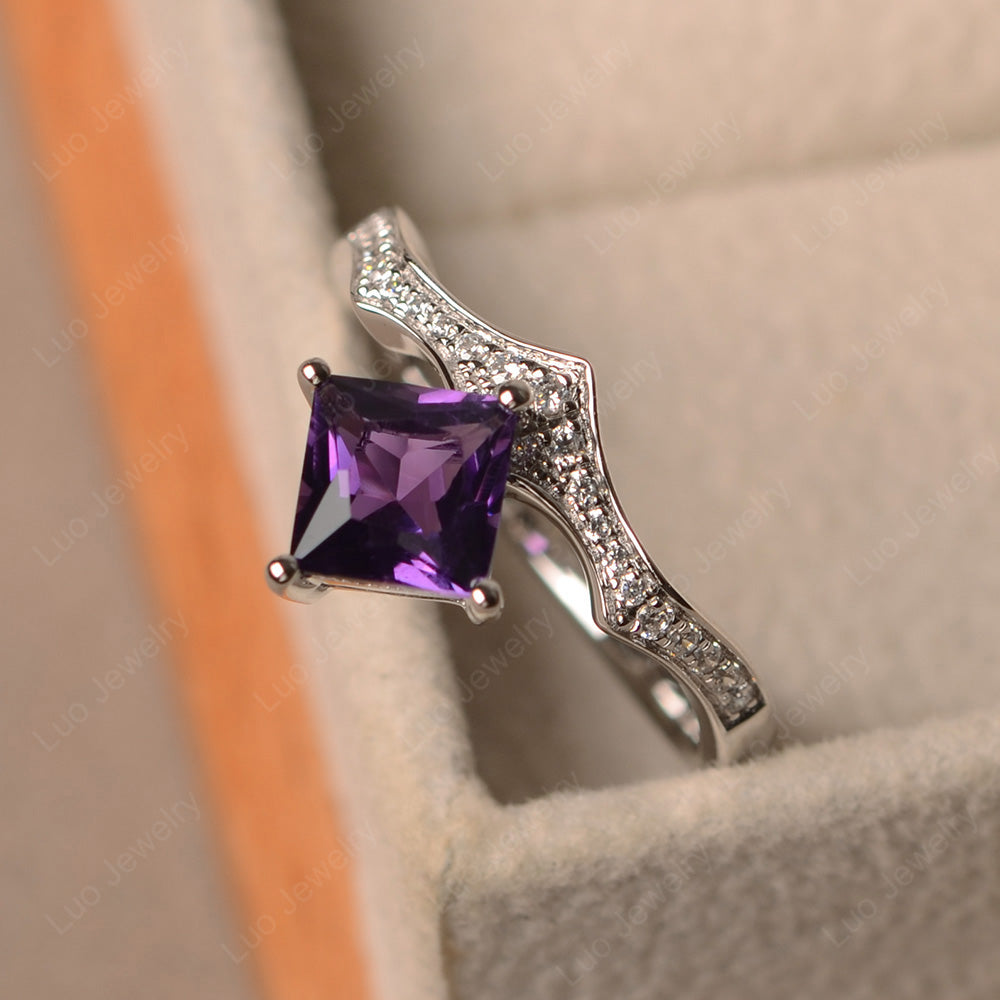 Vintage Kite Set Princess Cut Amethyst Ring - LUO Jewelry