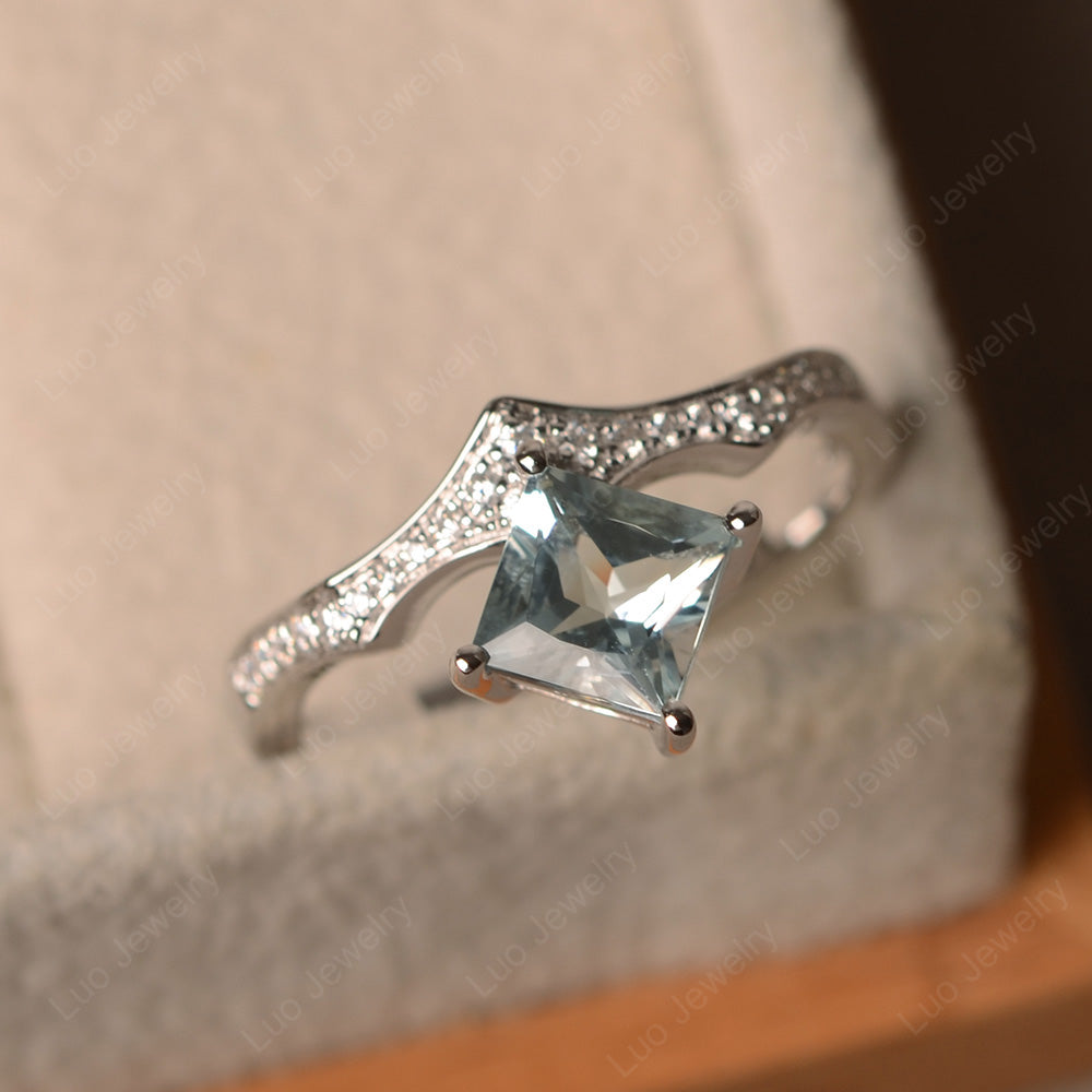 Vintage Kite Set Princess Cut Aquamarine Ring - LUO Jewelry