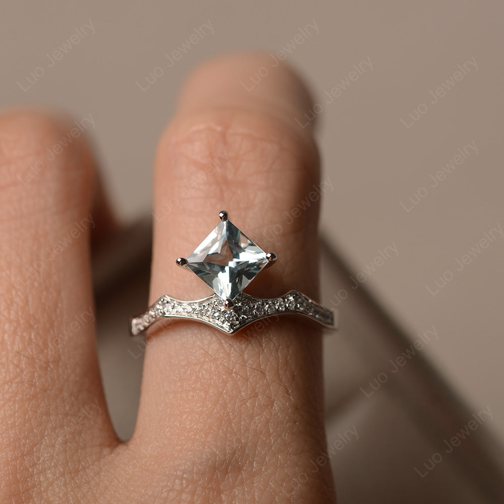 Vintage Kite Set Princess Cut Aquamarine Ring - LUO Jewelry