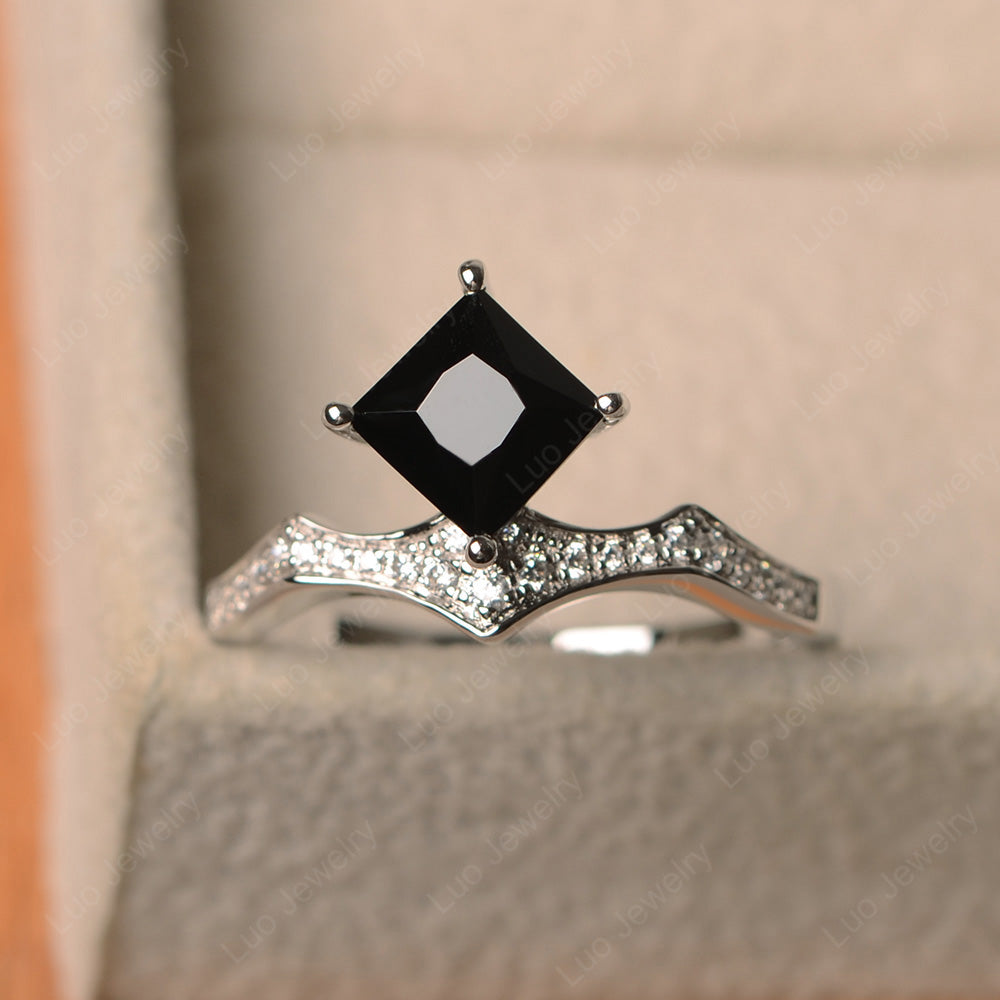 Vintage Kite Set Princess Cut Black Spinel Ring - LUO Jewelry