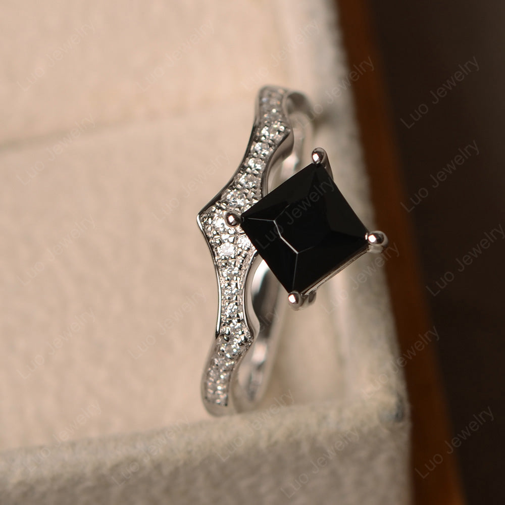 Vintage Kite Set Princess Cut Black Spinel Ring - LUO Jewelry