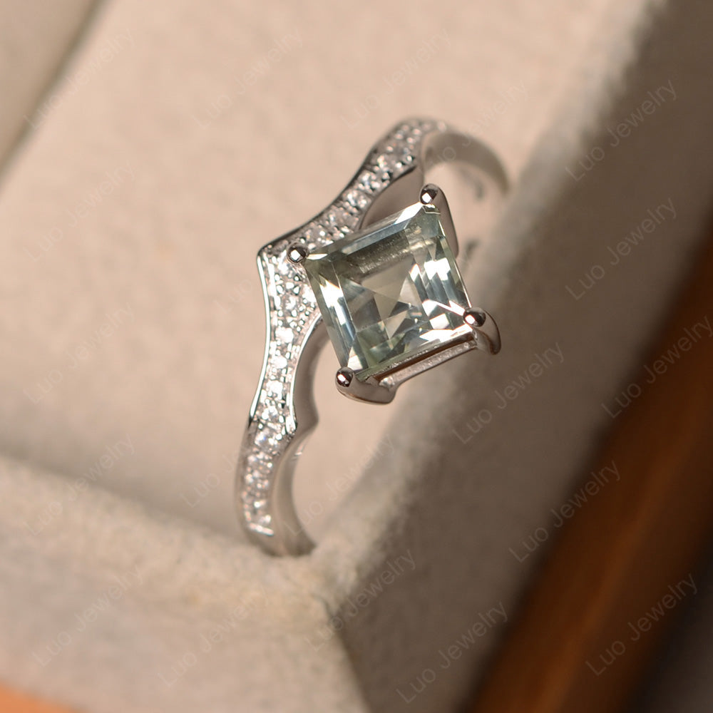 Vintage Kite Set Square Cut Green Amethyst Ring - LUO Jewelry