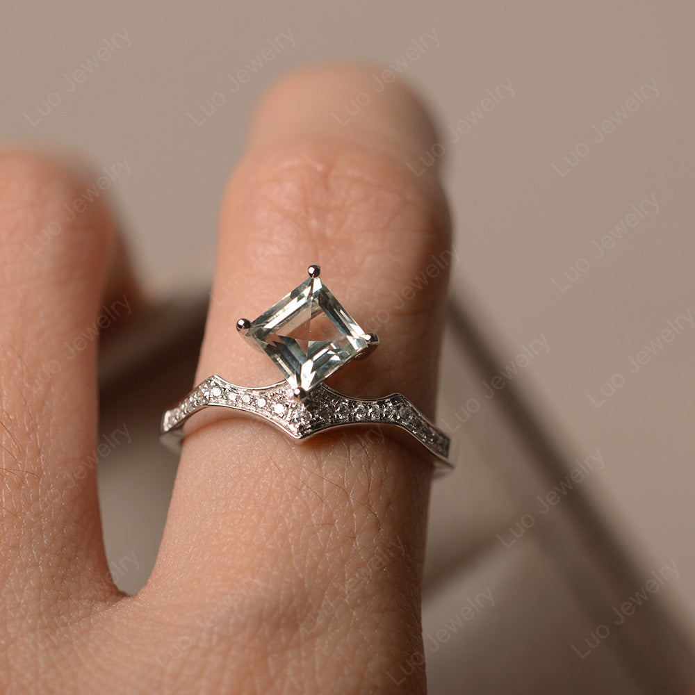 Vintage Kite Set Square Cut Green Amethyst Ring - LUO Jewelry