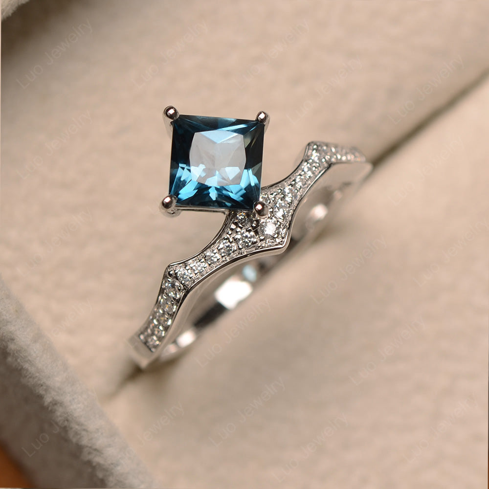 Vintage Kite Set Princess Cut London Blue Topaz Ring - LUO Jewelry