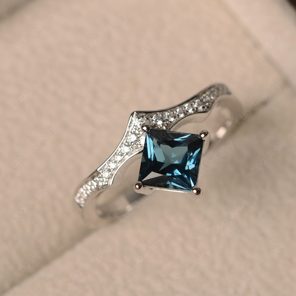 Vintage Kite Set Princess Cut London Blue Topaz Ring - LUO Jewelry