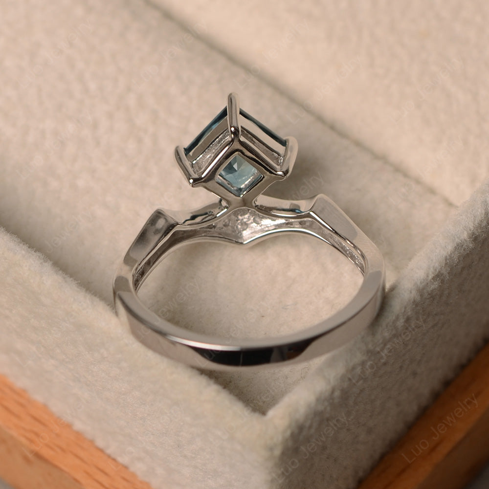 Vintage Kite Set Princess Cut London Blue Topaz Ring - LUO Jewelry