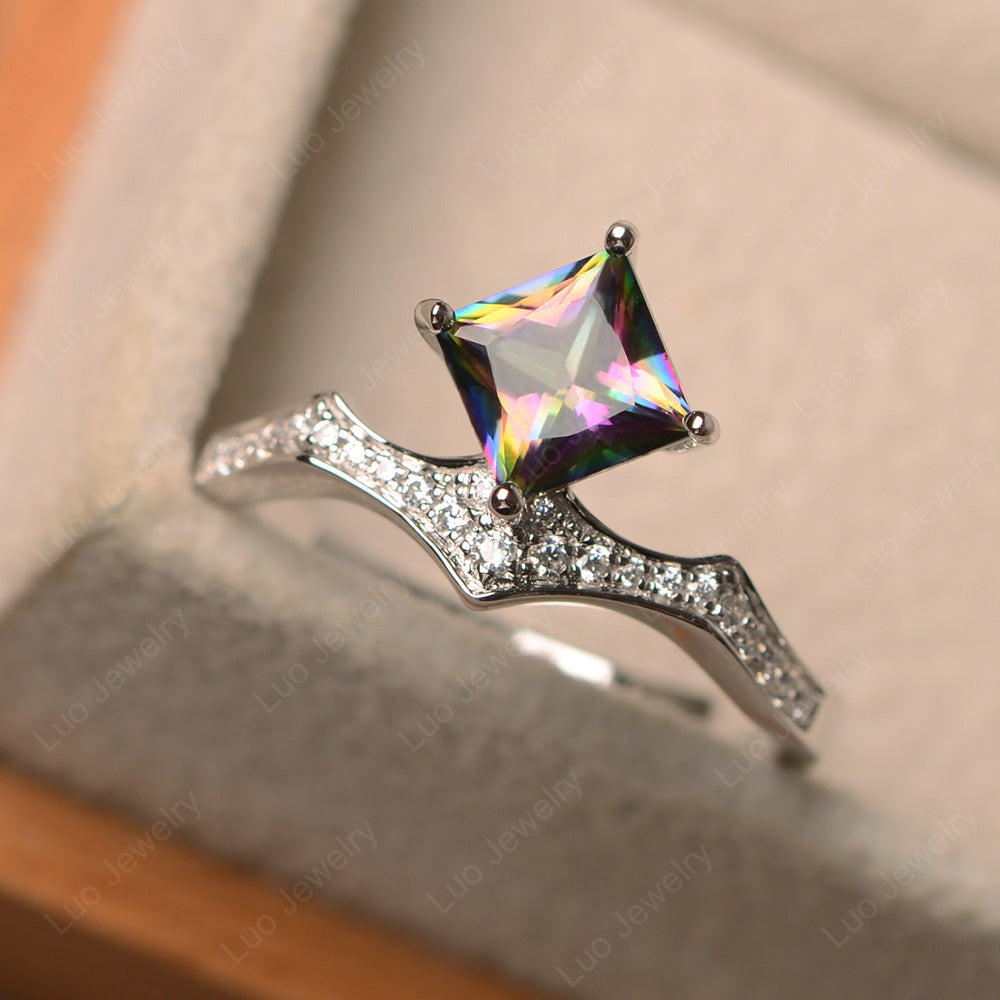 Vintage Kite Set Princess Cut Mystic Topaz Ring - LUO Jewelry