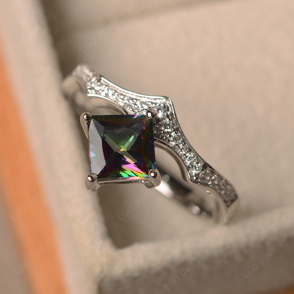 Vintage Kite Set Princess Cut Mystic Topaz Ring - LUO Jewelry