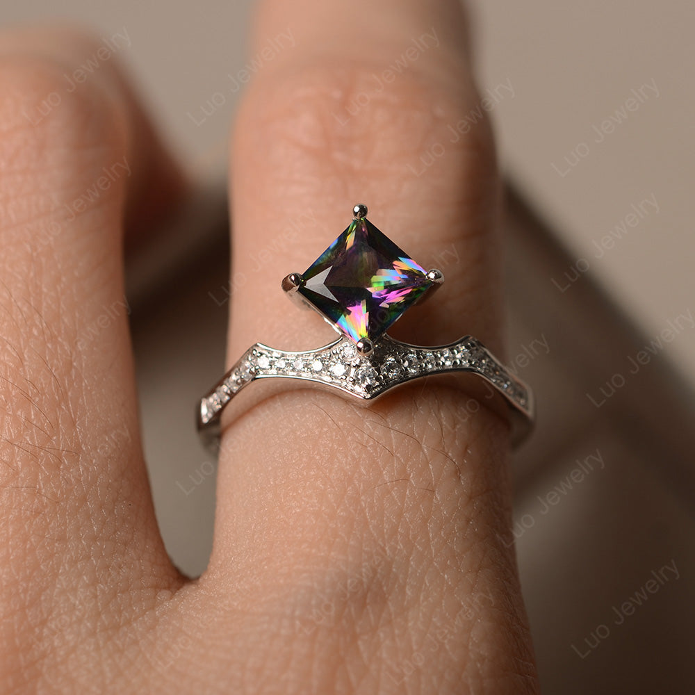 Vintage Kite Set Princess Cut Mystic Topaz Ring - LUO Jewelry