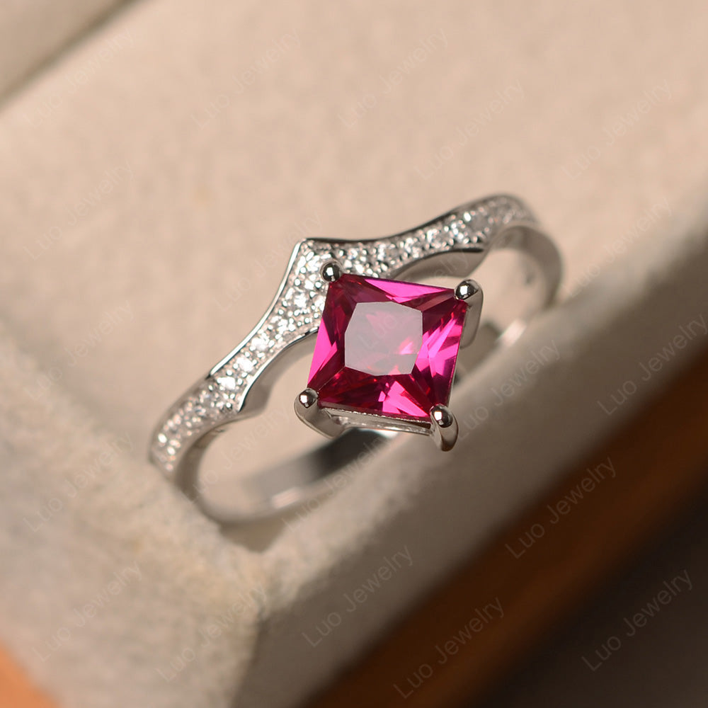 Vintage Kite Set Princess Cut Ruby Ring - LUO Jewelry