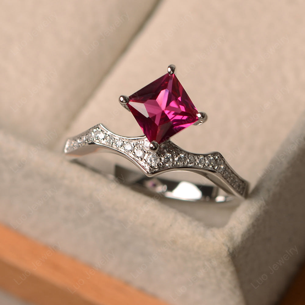 Vintage Kite Set Princess Cut Ruby Ring - LUO Jewelry