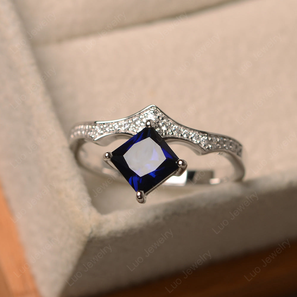 Vintage Kite Set Princess Cut Lab Sapphire Ring - LUO Jewelry