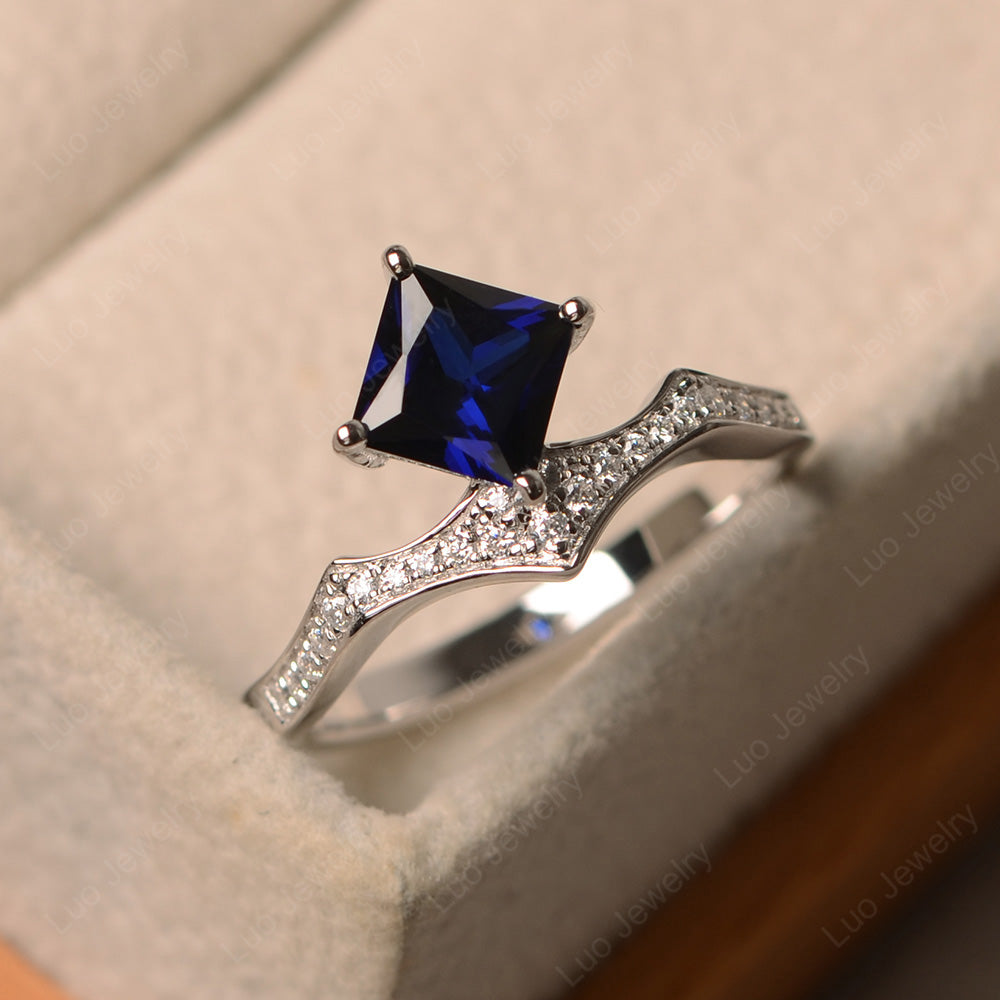 Vintage Kite Set Princess Cut Lab Sapphire Ring - LUO Jewelry