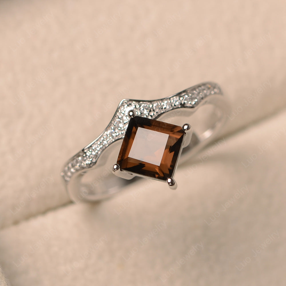 Vintage Kite Set Square Cut Smoky Quartz  Ring - LUO Jewelry